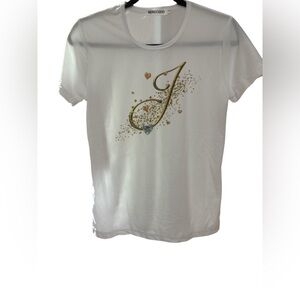 White Tee with Gold Initial and Heart Design